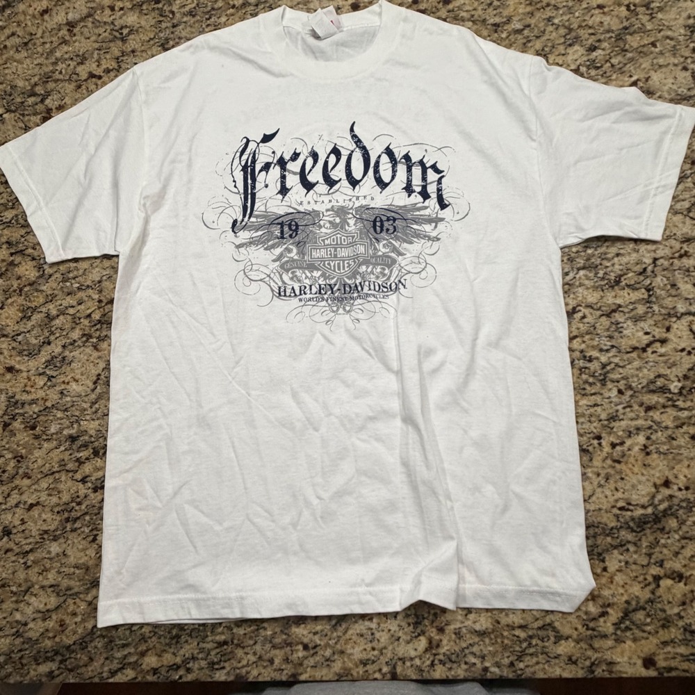 Harley Davidson Woodstock IL Freedom T-Shirt Mens XL‎ White 2013 Graphic Tee